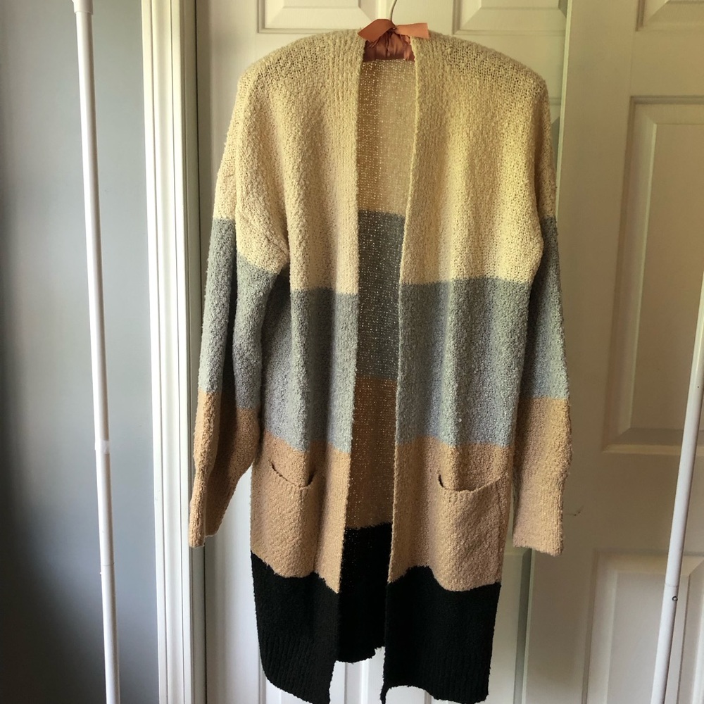 SO Colorblock Open-Front Cardigan - Cream, Gray, Tan, Black
